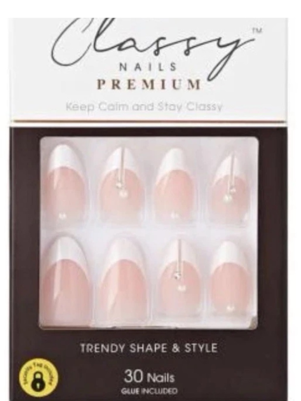 Kiss Classy 30 Nails Premium Size Medium  Almond Shape Pink Includes Glue 91894